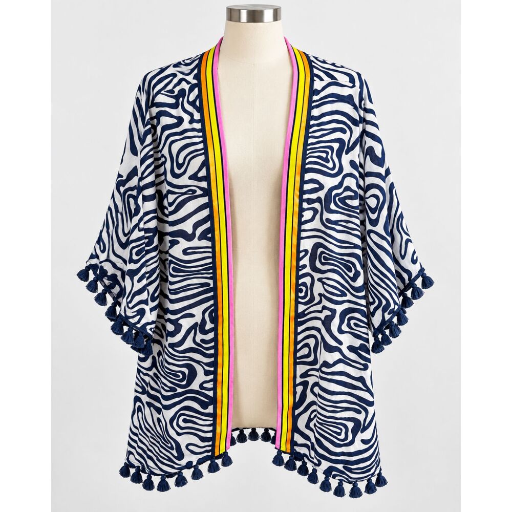 Trina Turk Zebra Stripe Cover Up Kimono Shawl Wrap One Size Fits M-XL